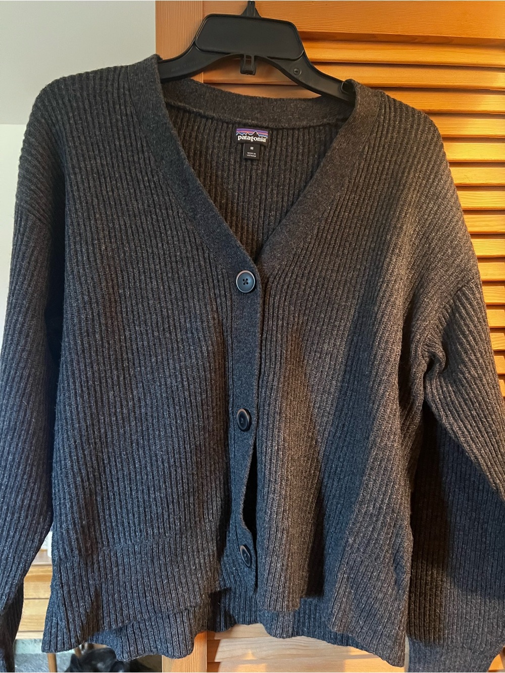 Patagonia Dark Charcoal Ribbed V-Neck Button Cardigan